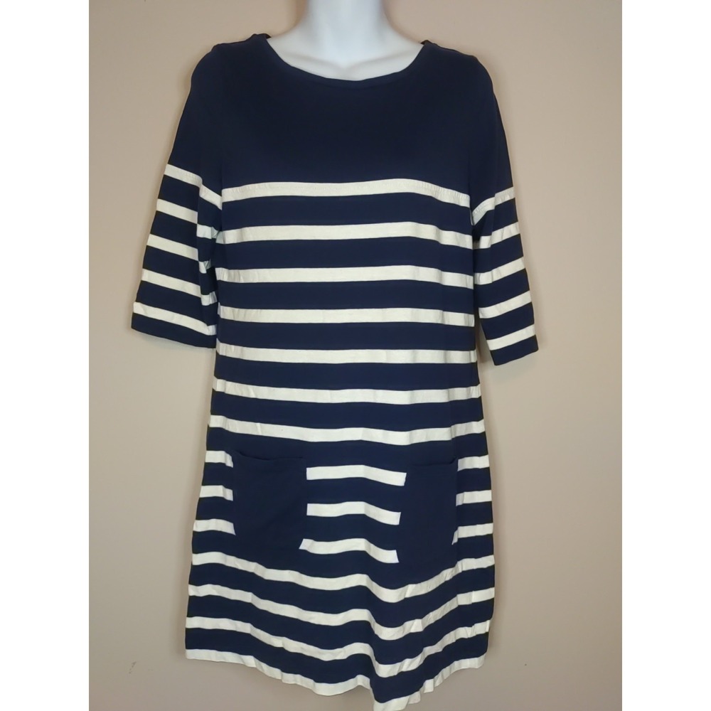 Boden Women Blue White Striped Pockets 3/4 Sleeve Tunic Dress Size 8
